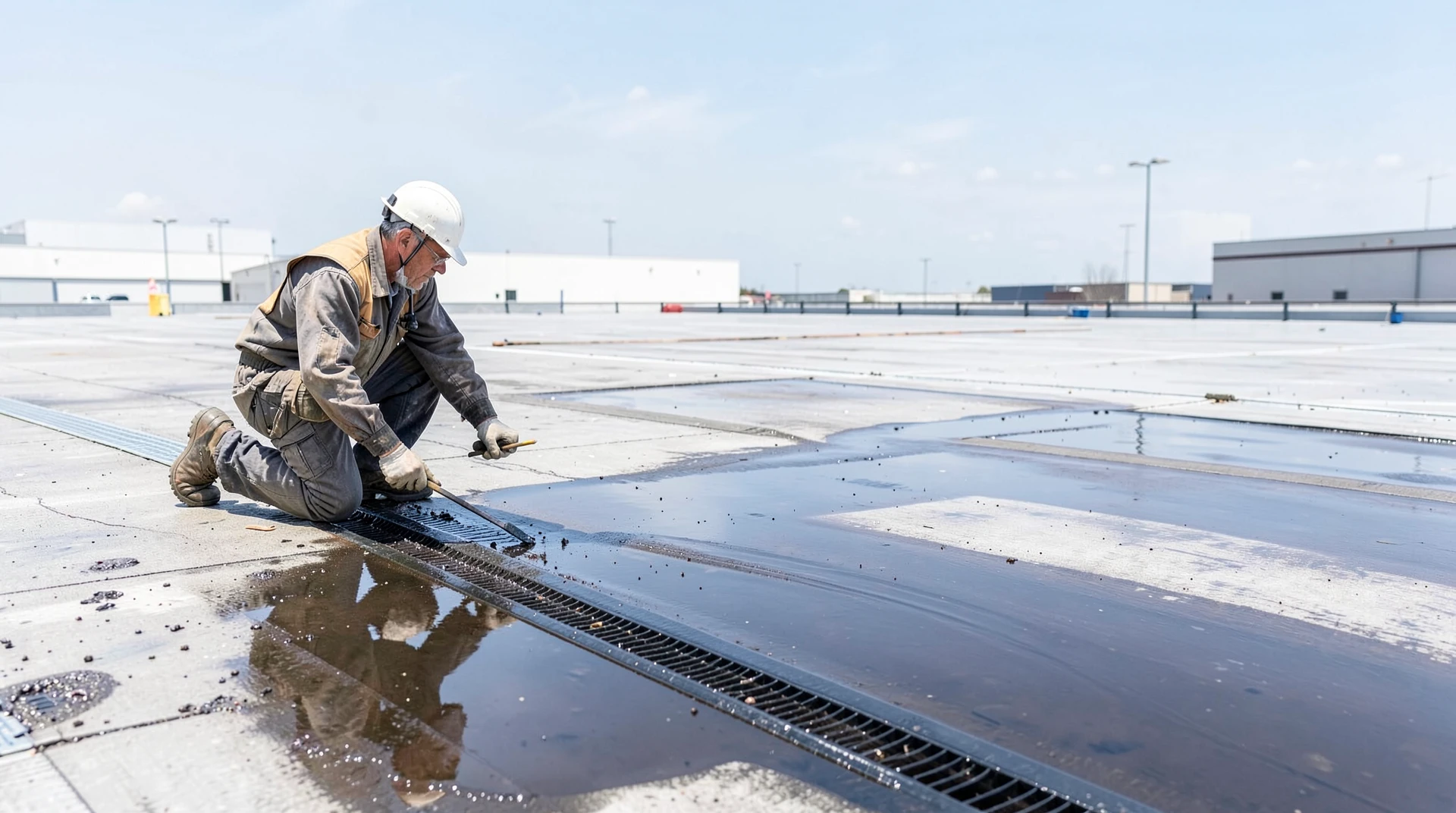 Dealing with Standing Water on Flat Roofs Before TPO Install | Rock Line Roofing Roof Replacement